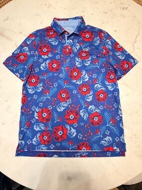 Like New Men's Good Good Golf 
Polo Blue With Floral Print Size Small